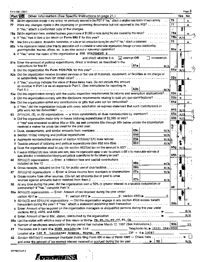 HOPE WW 1997 Tax Return, Page 5