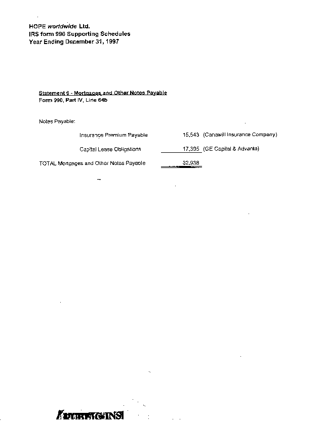 HOPE WW 1997 Tax Return, Supporting Schedules, Page 7